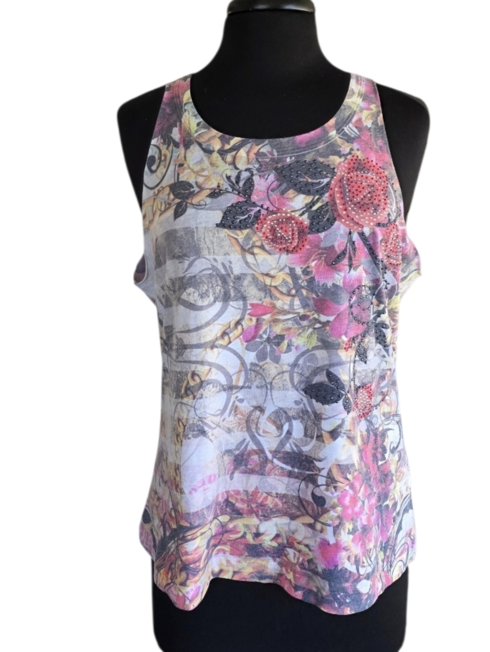 Vintage Y2K Bling Custom Cut Tank Westbound Pink Floral Scoop Neck Tank Top